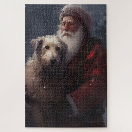 Wolfhound With Santa Claus Festive Christmas Jigsaw Puzzle
