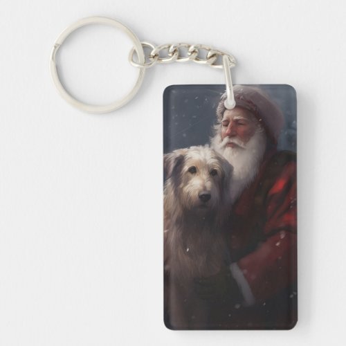Wolfhound With Santa Claus Festive Christmas Keychain