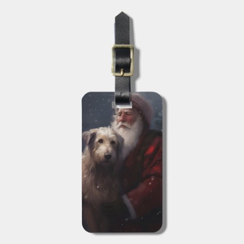 Wolfhound With Santa Claus Festive Christmas Luggage Tag