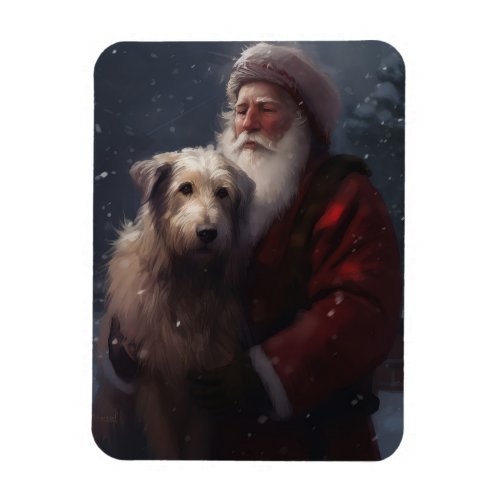 Wolfhound With Santa Claus Festive Christmas Magnet