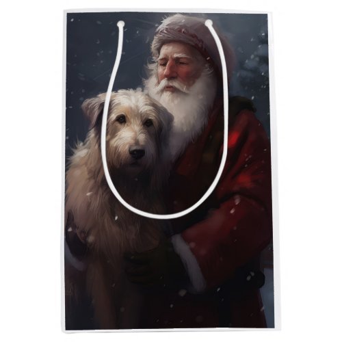 Wolfhound With Santa Claus Festive Christmas Medium Gift Bag