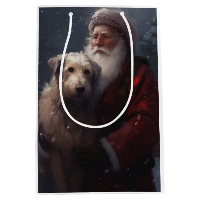 Wolfhound With Santa Claus Festive Christmas Medium Gift Bag (Front)