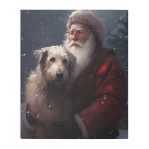 Wolfhound With Santa Claus Festive Christmas Metal Print