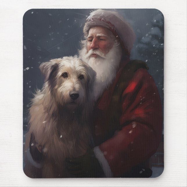 Wolfhound With Santa Claus Festive Christmas Mouse Pad (Front)