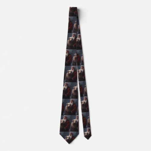 Wolfhound With Santa Claus Festive Christmas Neck Tie