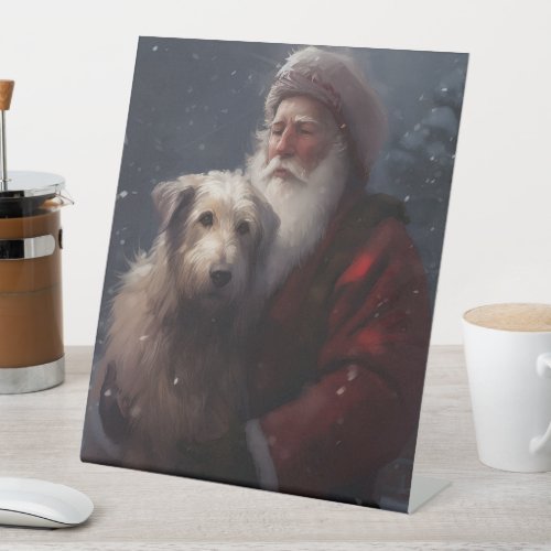Wolfhound With Santa Claus Festive Christmas Pedestal Sign