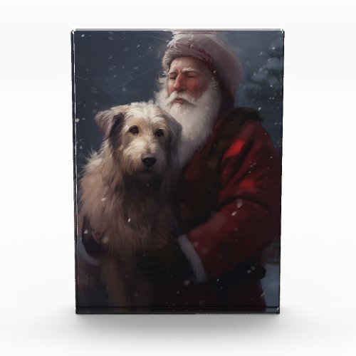 Wolfhound With Santa Claus Festive Christmas Photo Block