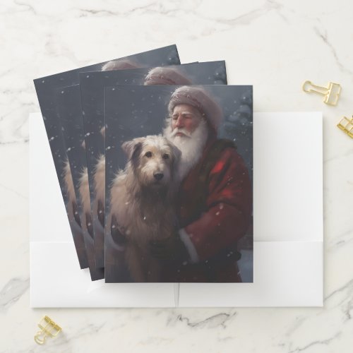 Wolfhound With Santa Claus Festive Christmas Pocket Folder