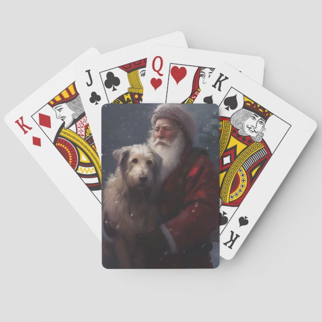 Wolfhound With Santa Claus Festive Christmas Poker Cards (Back)