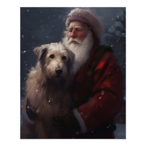 Wolfhound With Santa Claus Festive Christmas Poster