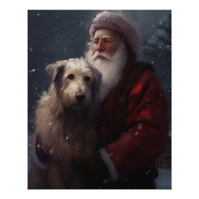 Wolfhound With Santa Claus Festive Christmas Poster (Front)