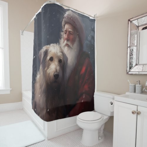 Wolfhound With Santa Claus Festive Christmas Shower Curtain
