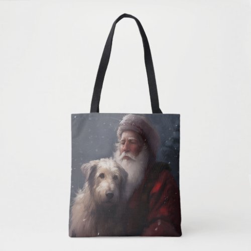 Wolfhound With Santa Claus Festive Christmas Tote Bag