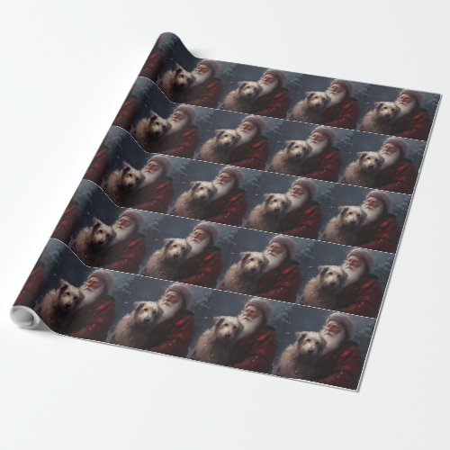 Wolfhound With Santa Claus Festive Christmas Wrapping Paper