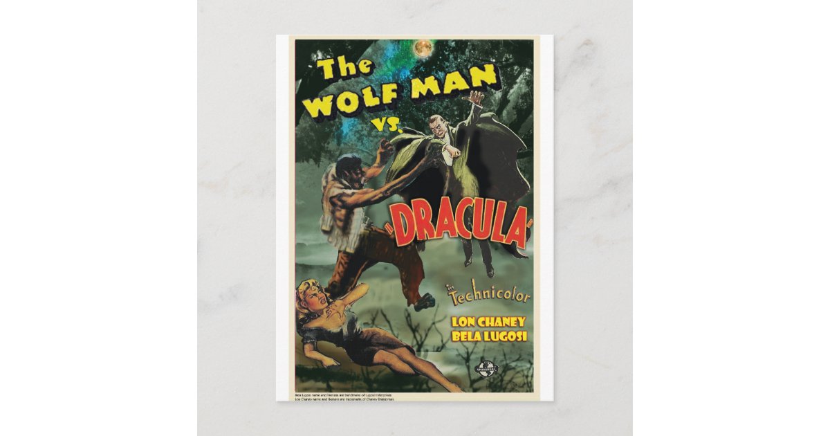 WOLFMAN VS DRACULA by Philip J. Riley Postcard | Zazzle