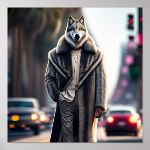 Wolfman Walking Down The Street Of LA Poster