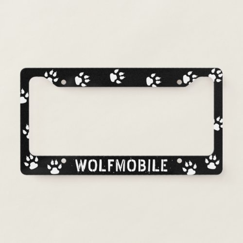 Wolfmobile _ Wolf Tracks _ Black and White Custom License Plate Frame