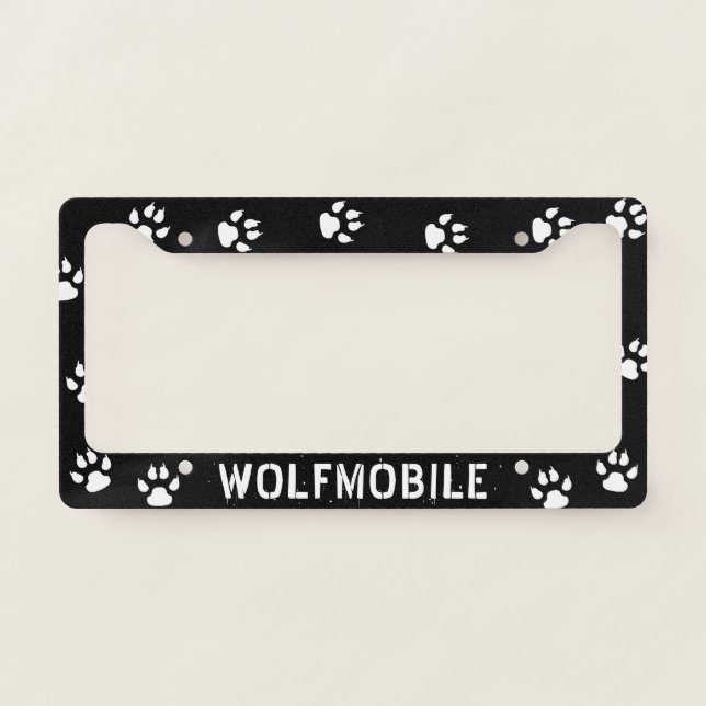 Wolfmobile - Wolf Tracks - Black and White Custom License Plate Frame (Front)