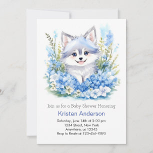 Wolf's Blue Blissful Woodland Boy Baby Shower Invitation