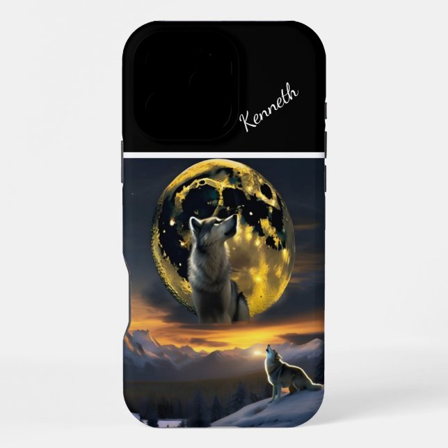 Wolf's Cry Echoes at Moon Iphone Case (Back)