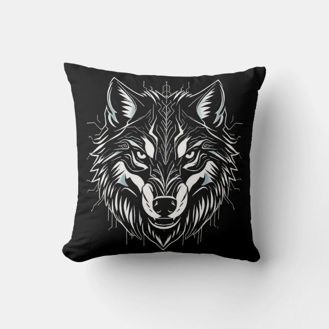 Wolf's head art throw pillow (Front)