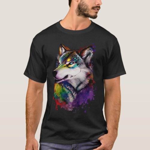 Wolfs Head Rainbow Animal Motif T_Shirt