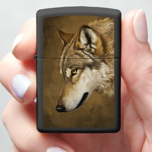 Wolfs Keen Gaze Zippo Lighter (In Hand)