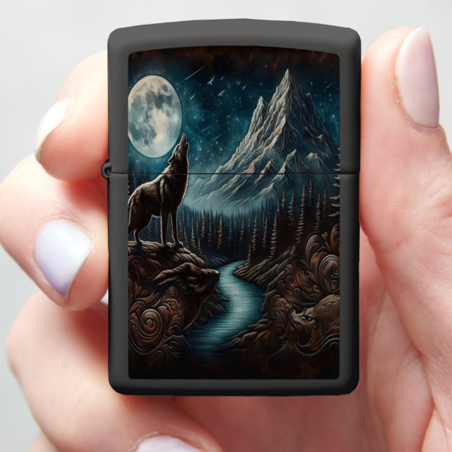Wolf's Moonlight Howl Zippo Lighter (In Hand)