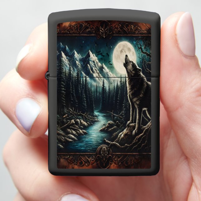 Wolf's Moonlight Howl Zippo Lighter (In Hand)