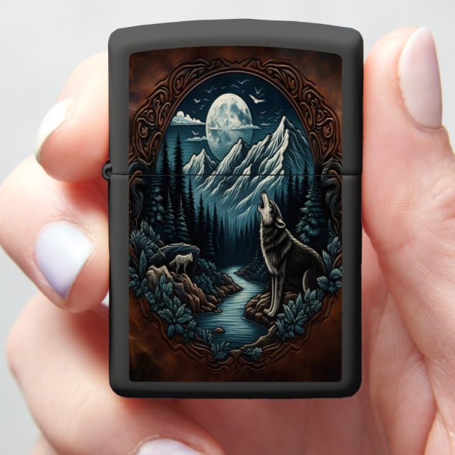 Wolf's Moonlight Howl Zippo Lighter (In Hand)