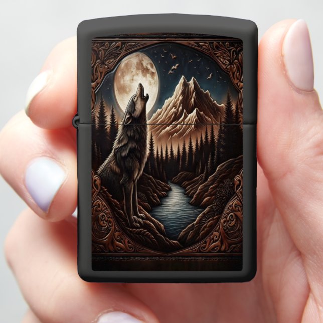 Wolf's Moonlight Howl Zippo Lighter (In Hand)