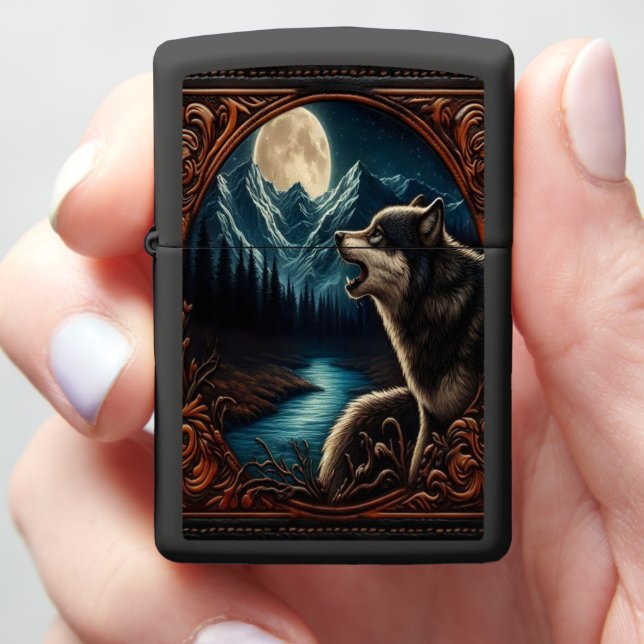 Wolf's Moonlight Howl Zippo Lighter (In Hand)