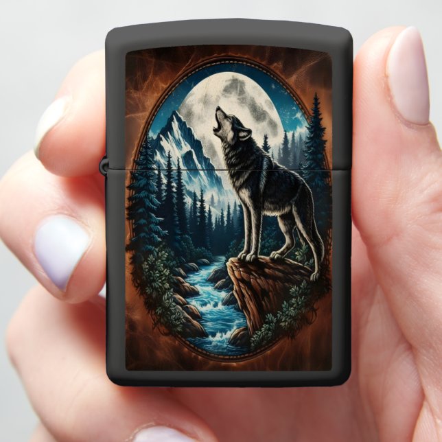 Wolf's Moonlight Howl Zippo Lighter (In Hand)