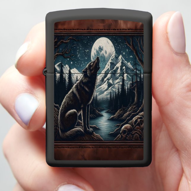 Wolf's Moonlight Serenade Zippo Lighter (In Hand)