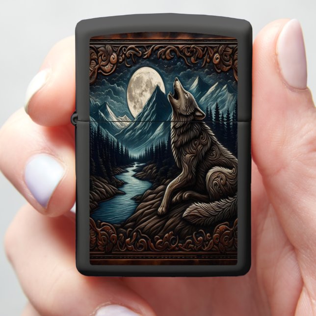 Wolf's Moonlight Serenade Zippo Lighter (In Hand)