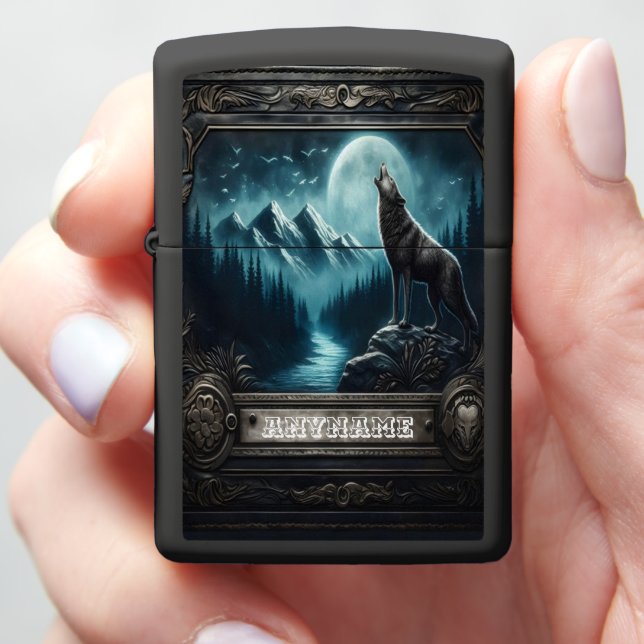 Wolf's Moonlight Serenade Zippo Lighter (In Hand)