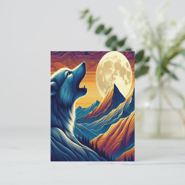 Wolfs Moonlit Howl Postcard (Standing Front)