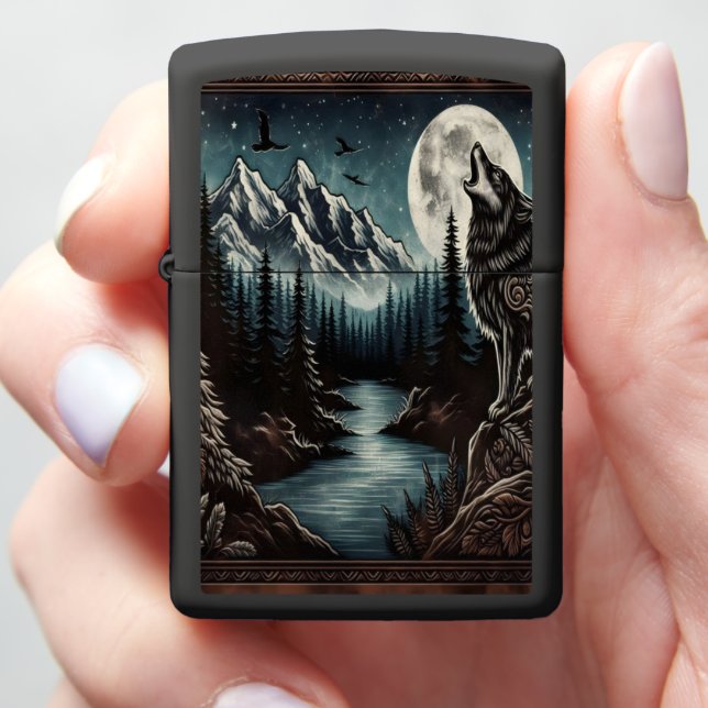 Wolf's Moonlit Howl Zippo Lighter (In Hand)