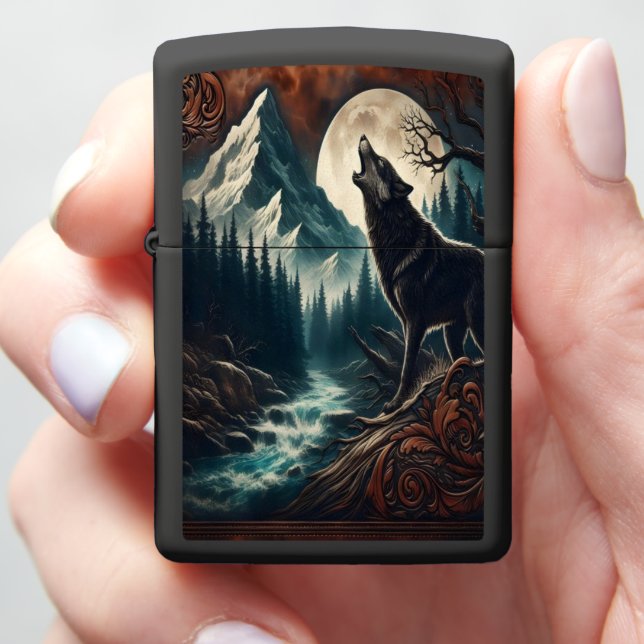 Wolf's Moonlit Howl Zippo Lighter (In Hand)