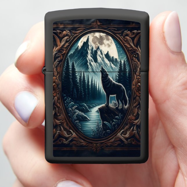 Wolf's Moonlit Howl Zippo Lighter (In Hand)