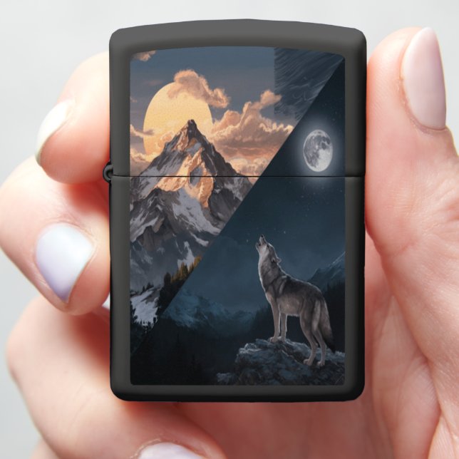 Wolfs Moonlit Howl Zippo Lighter (In Hand)