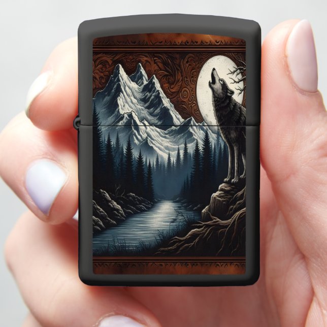 Wolf's Moonlit Howl Zippo Lighter (In Hand)
