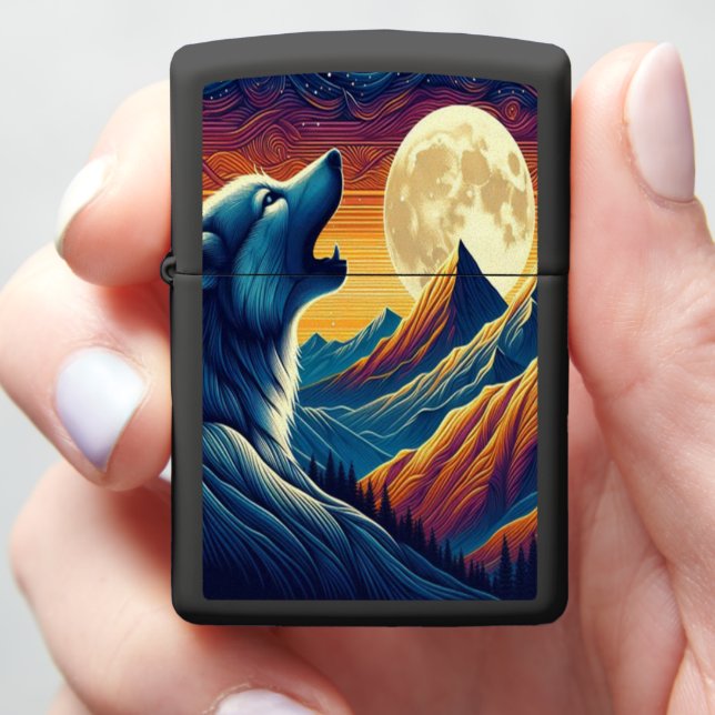 Wolfs Moonlit Howl Zippo Lighter (In Hand)