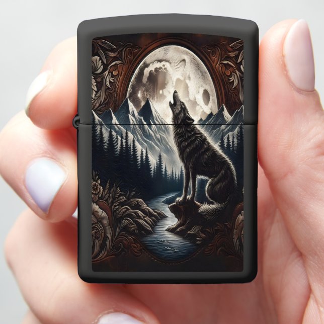 Wolf's Moonlit Howl Zippo Lighter (In Hand)
