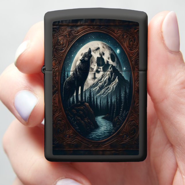 Wolf's Moonlit Howl Zippo Lighter (In Hand)