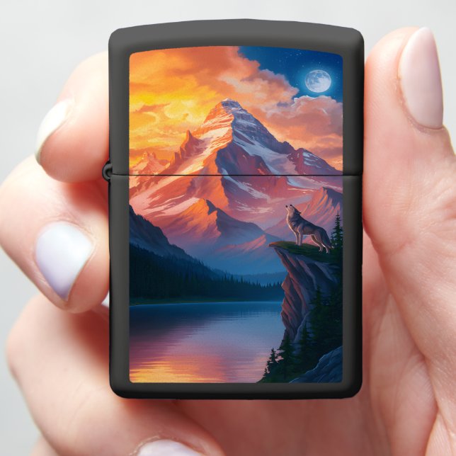 Wolfs Moonlit Howl Zippo Lighter (In Hand)