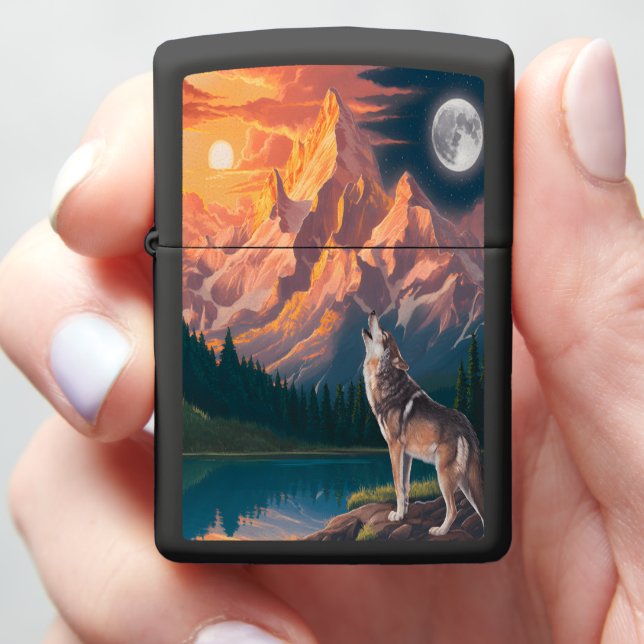 Wolfs Moonlit Serenade Zippo Lighter (In Hand)
