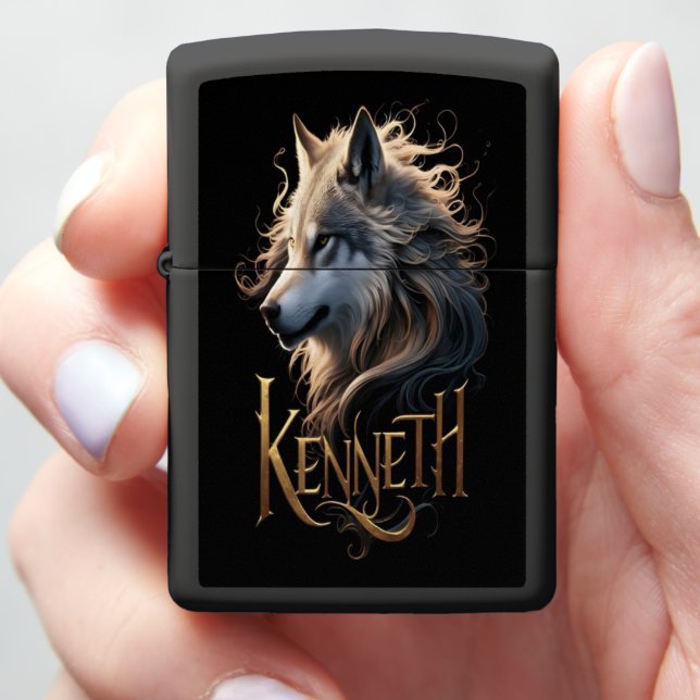 Wolf's Night Portrait Zippo Lighter (In Hand)