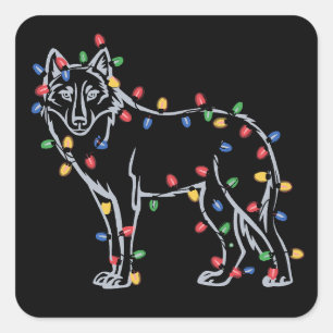 Wolfs Tree Christmas Xmas Pet Animal Wolf Lover Square Sticker
