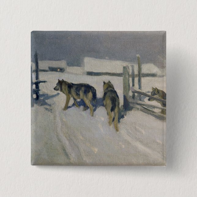 Wolfs, Winter Night, c.1910 Button (Front)